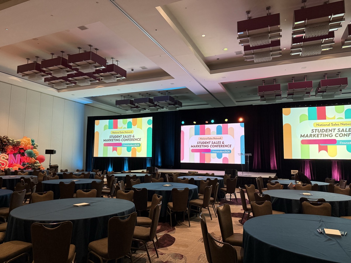 The National Sales Network Student Sales and Marketing Conference stage in Atlanta before Makeda Boehm's keynote.